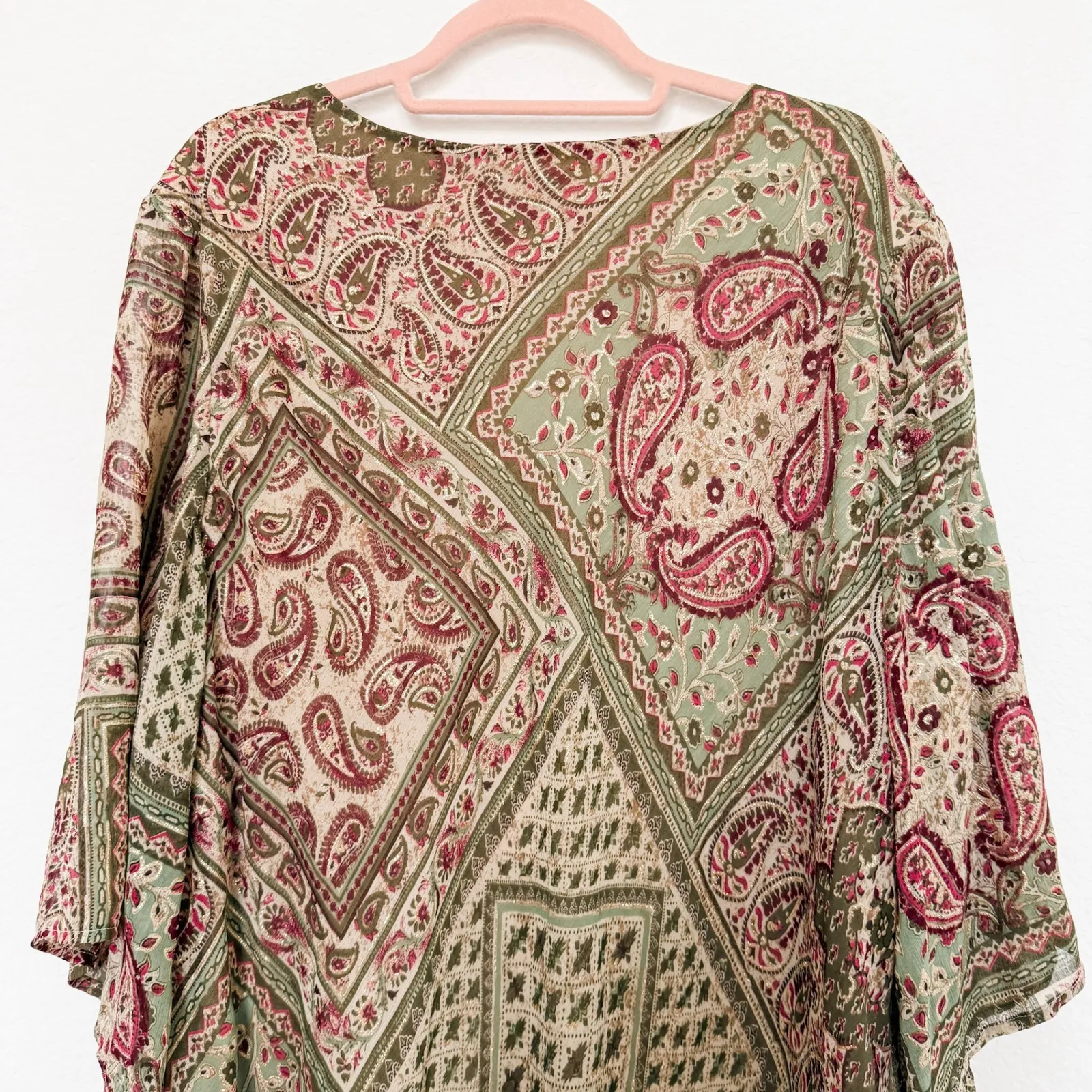 Dressbarn‎ Womens Tunic Top Size 3X Green Boho Paisley Sequined Cottage Earthy - Image 8