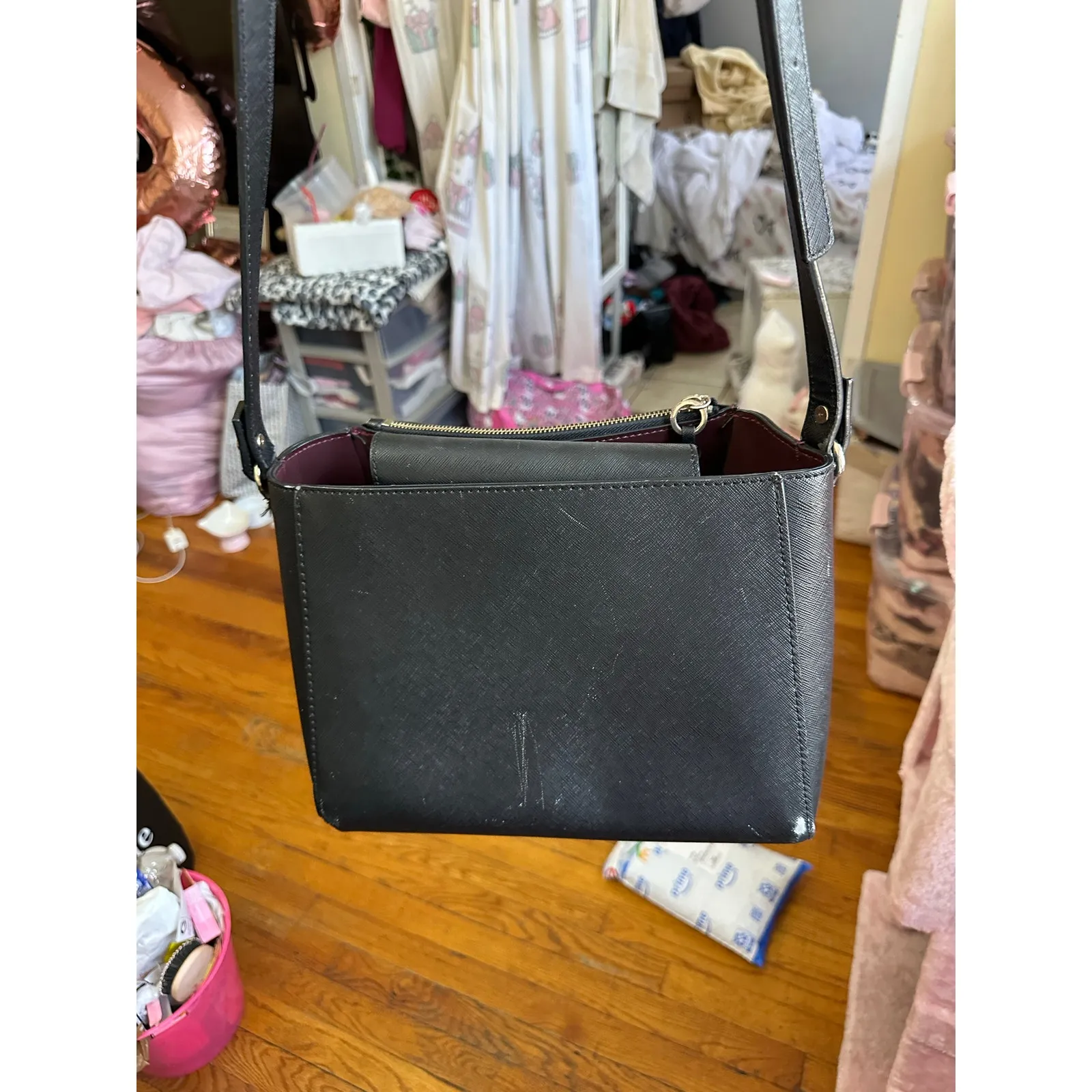 Zara Basic Collection Crossbody Purse Black Faux Leather - Image 5