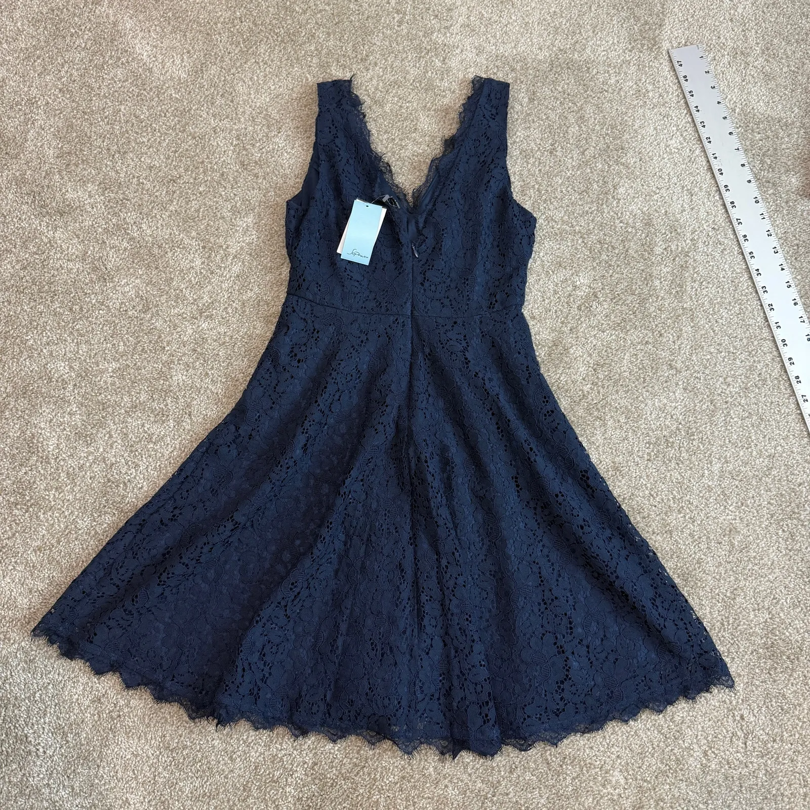 Soprano small lace overlay v neck fit and flare dress D4 2418 - Image 9