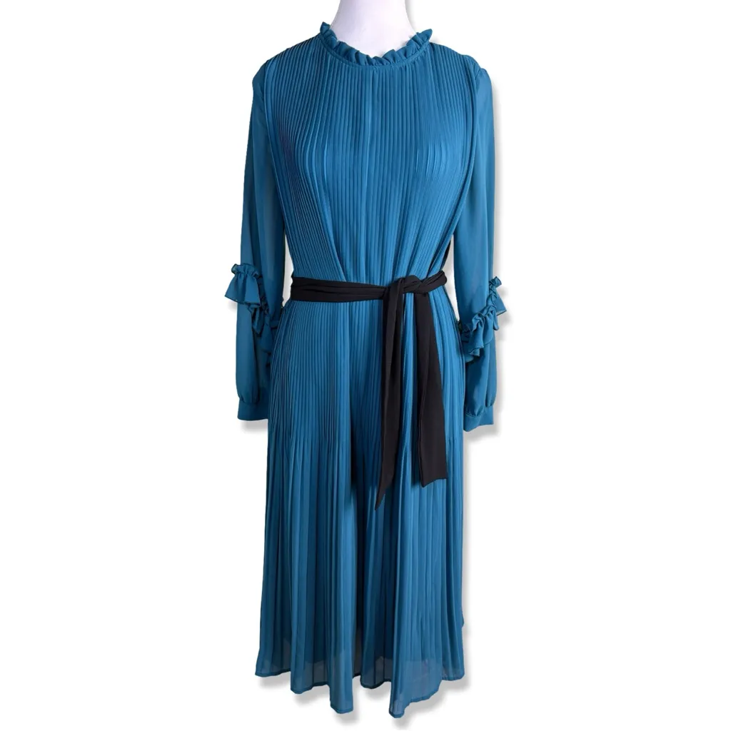 ZARA Pleated Jumpsuit Dress With Belt Cobalt Queen Letizia - Image 3