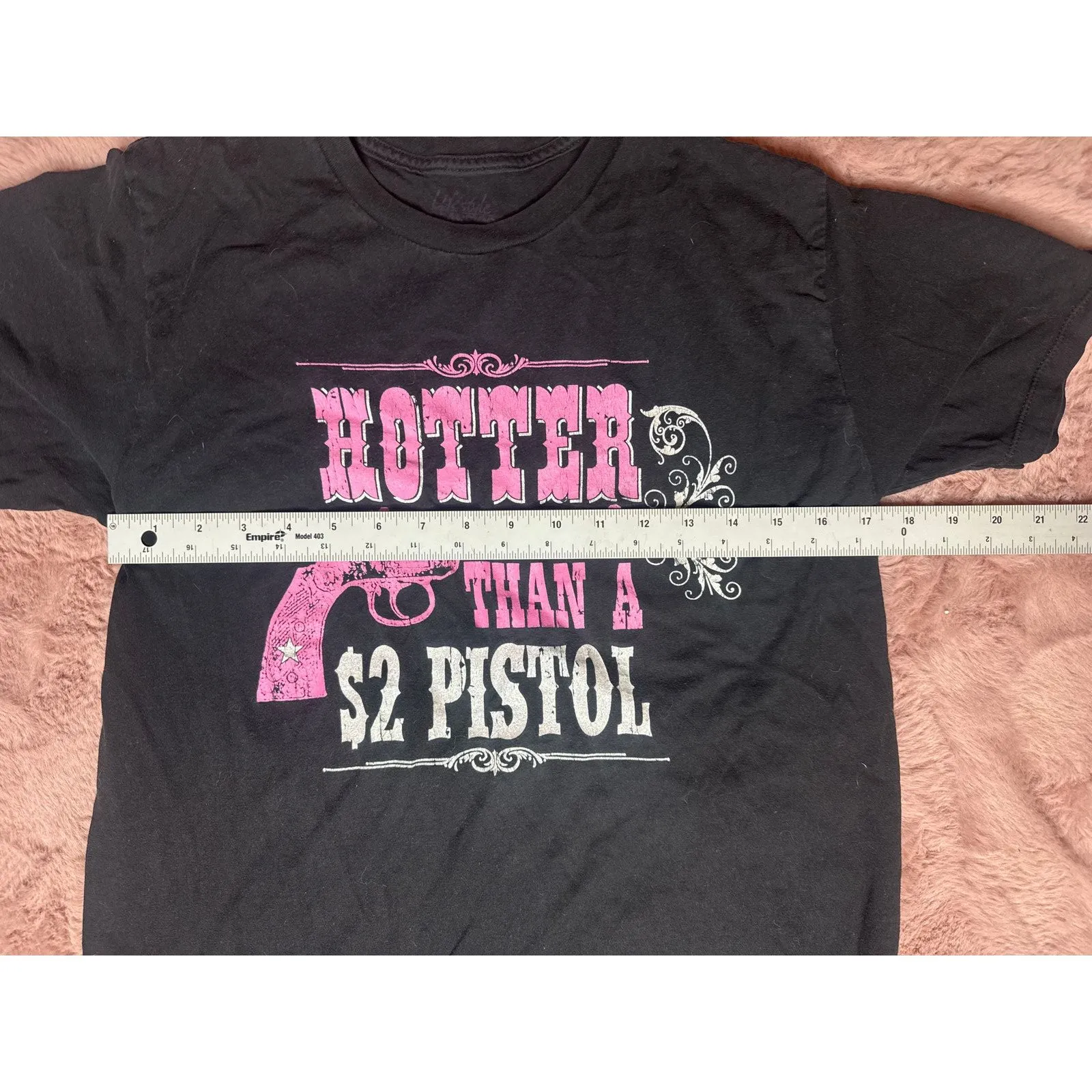 Y2K Lifestyle Classics “Hotter Than a $2 Pistol” Tee Black Pink Women’s S - Image 4
