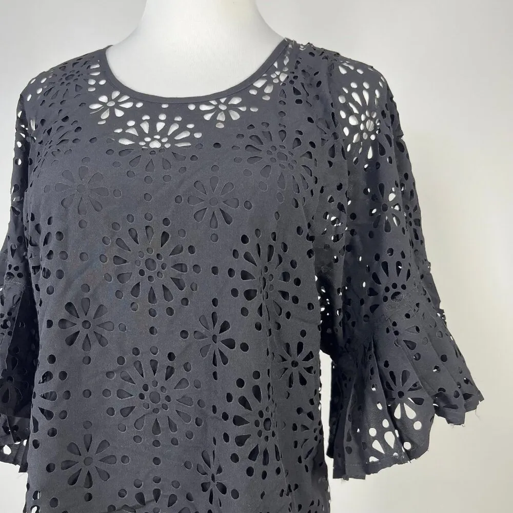 $428 NWOT See by Chloé Eyelet Top Lasercut Perforated Blouse Size 40 Black - Image 6