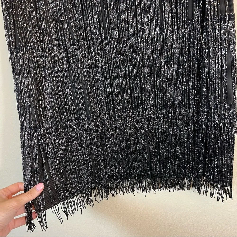 ✨ Maner Women’s Black Silver Fringe Mini Skirt Large NWT Concert - Image 4