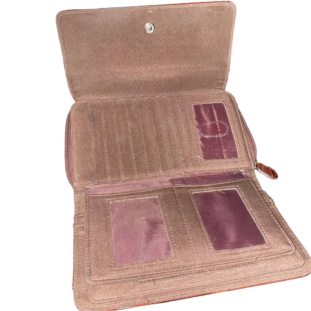 Leather Snakeskin Double Gusset Bifold Wallet Zip Closure two button flap/zipper - Image 16