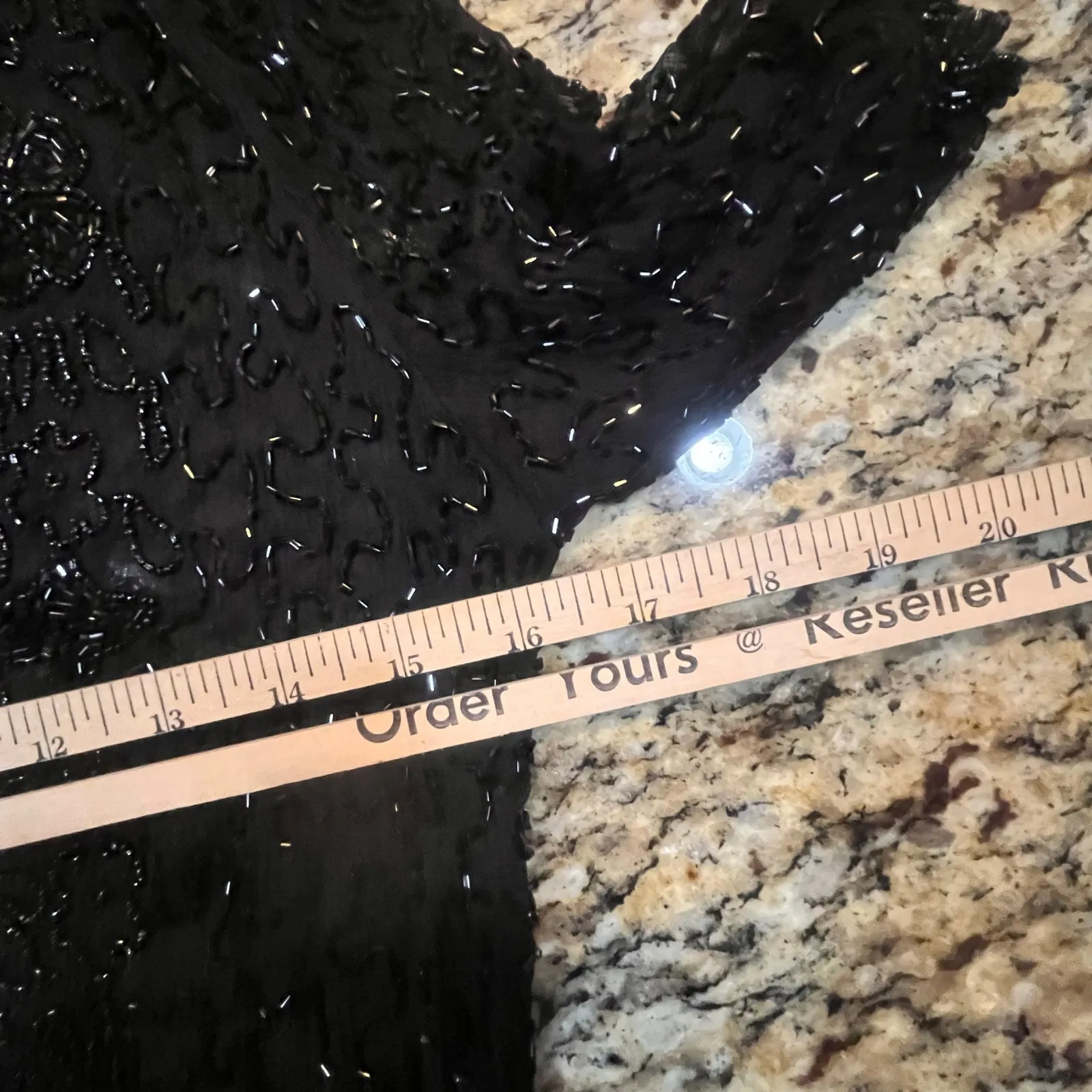 Vintage Women Small Beaded Black 3/4 Sleeve Heavy Top‎ Zipper Back Emo Grunge - Image 7