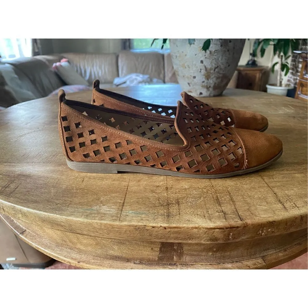 Franco Sarto  genuine Suede Laser Cut Out Flat Loafers - Image 2