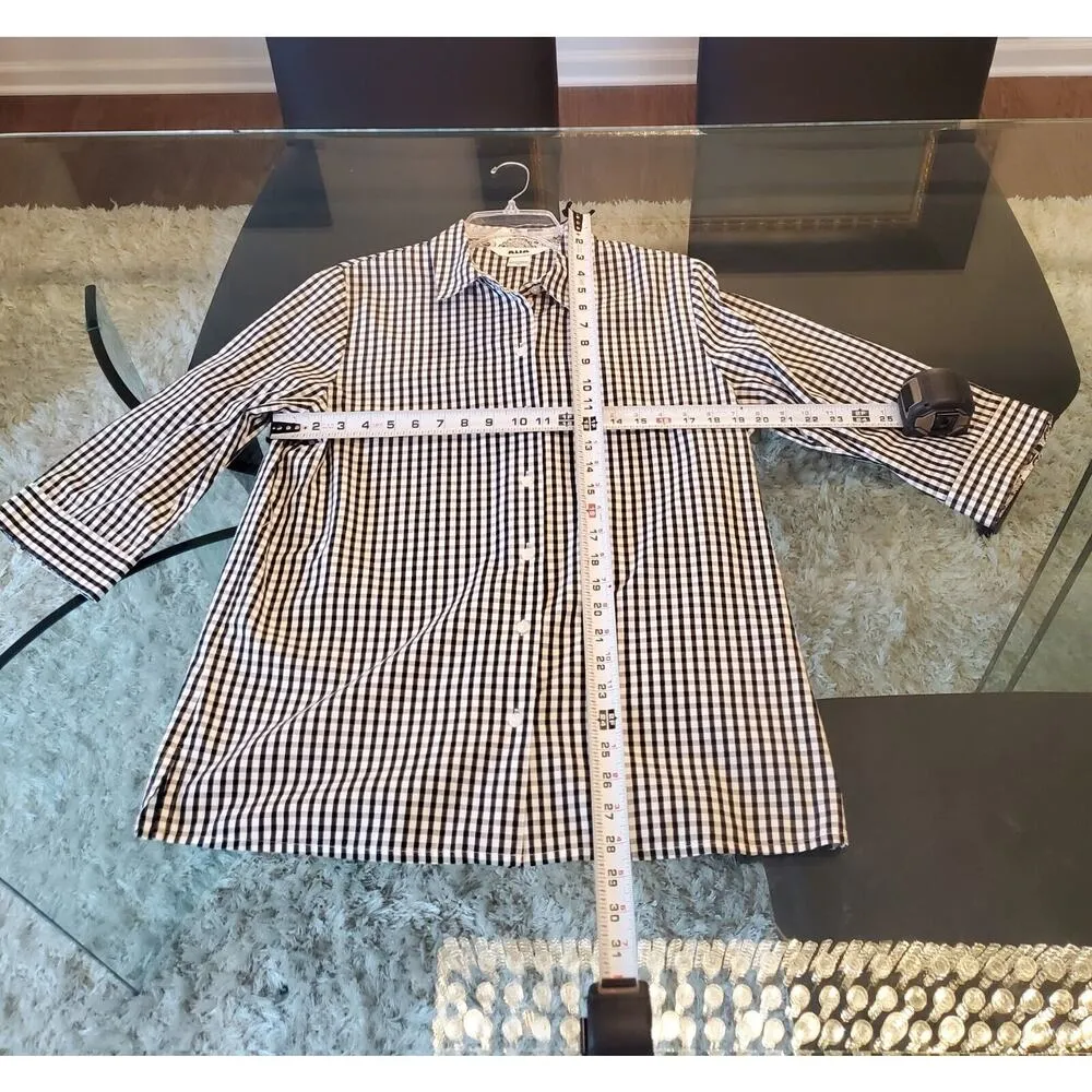 Alia Women's Black & White Gingham Collared Half Sleeve Button Down Shirt 14 - Image 7