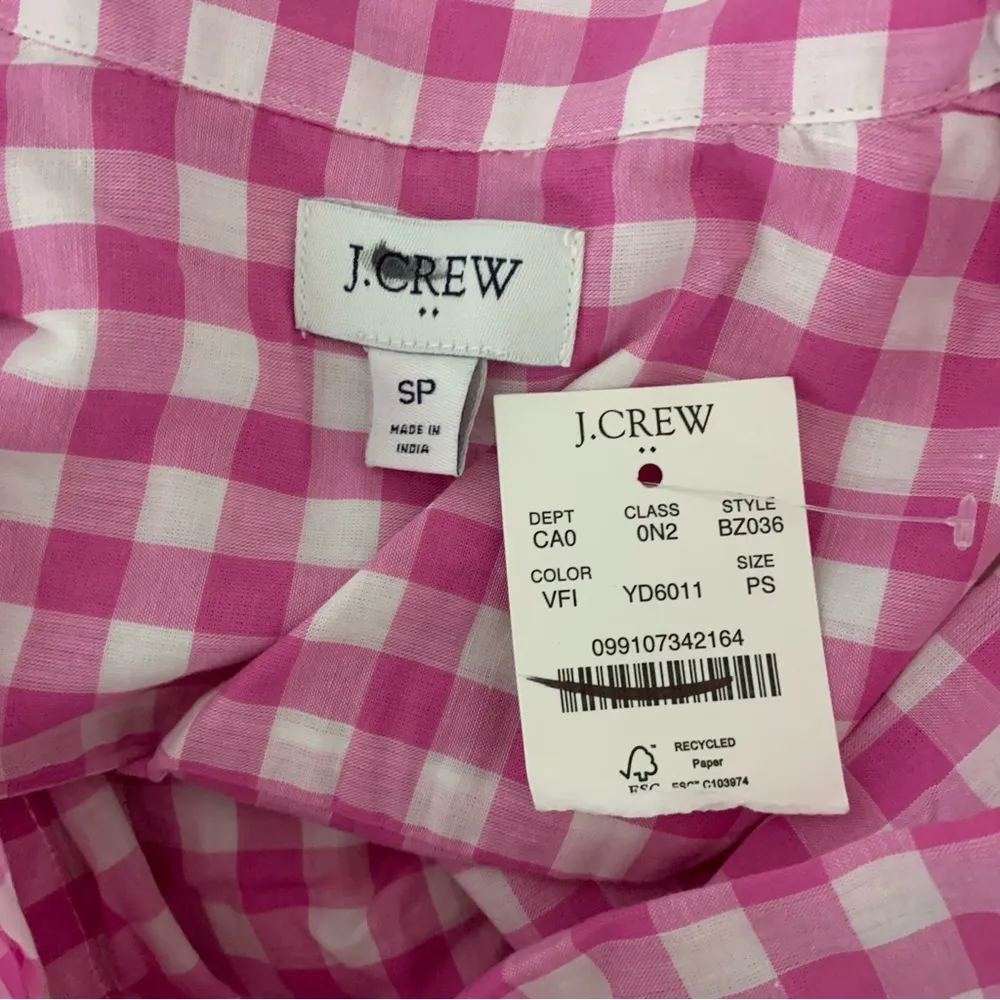 NWT J. Crew Petite Gingham Lightweight Cotton Shirt Vivid Fuchsia Ivory - Image 4