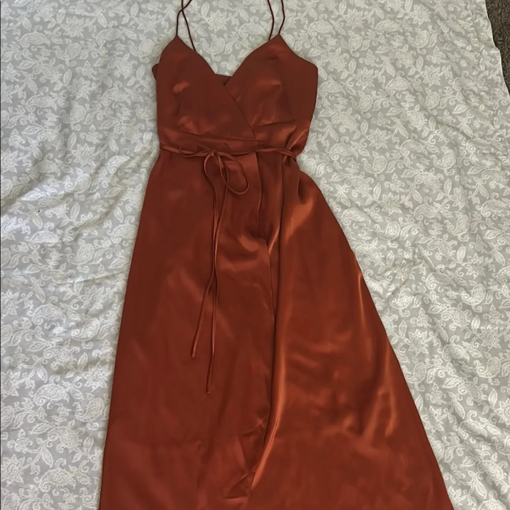 Showpo Terracotta Maxi Wrap Dress Brown Size 10 - Image 3