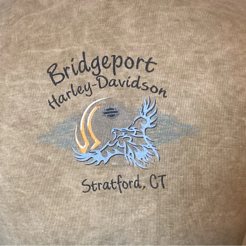 HARLEY DAVIDSON LADIES LONG SLEEVE TEE SZ. MED COTTON VINTAGE BRIDGEPORT CT Tan - Image 4