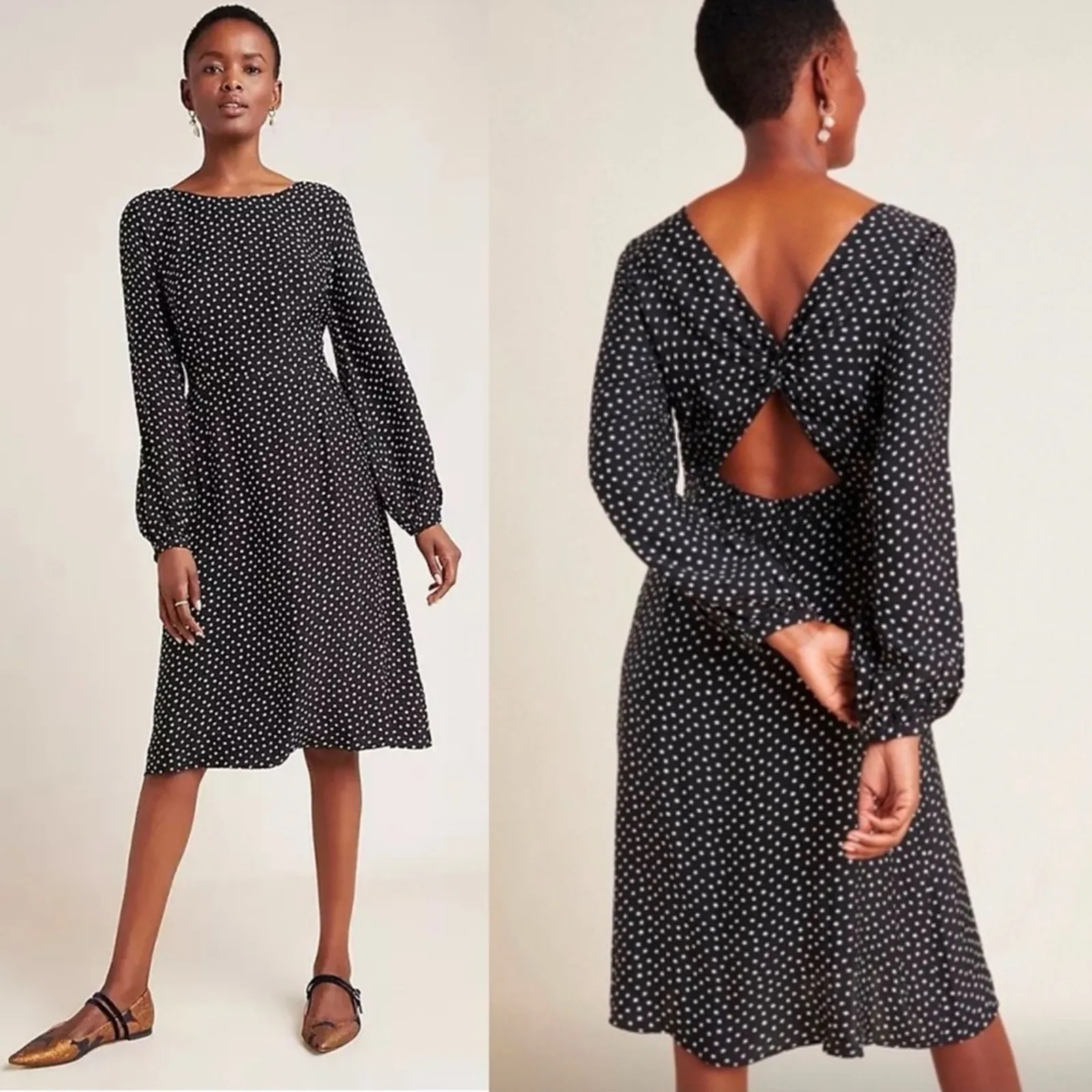 Anthropologie Agatha Midi dress Polka dot cut out size 12 modest feminine chic - Image 12