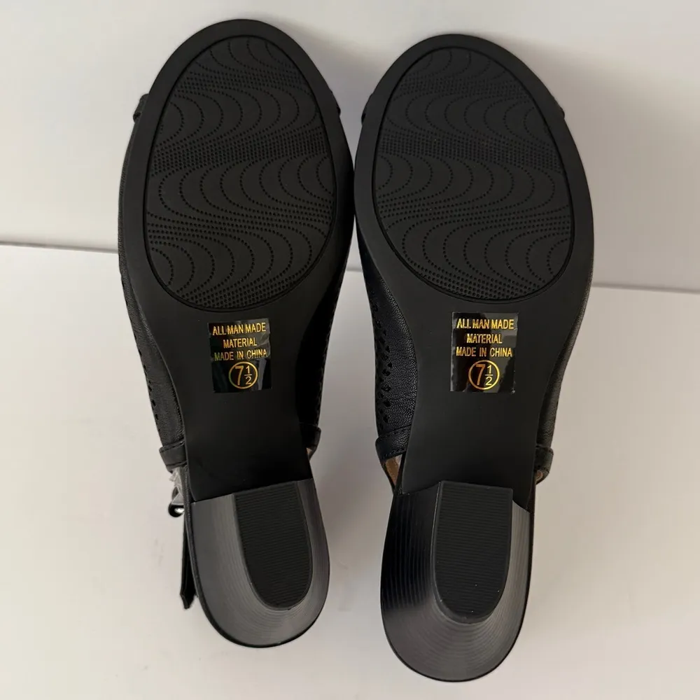 Black Chic Comfy Slingback Block Heel Peep Toe Sandals Size 7.5 Comfort Fit New - Image 4