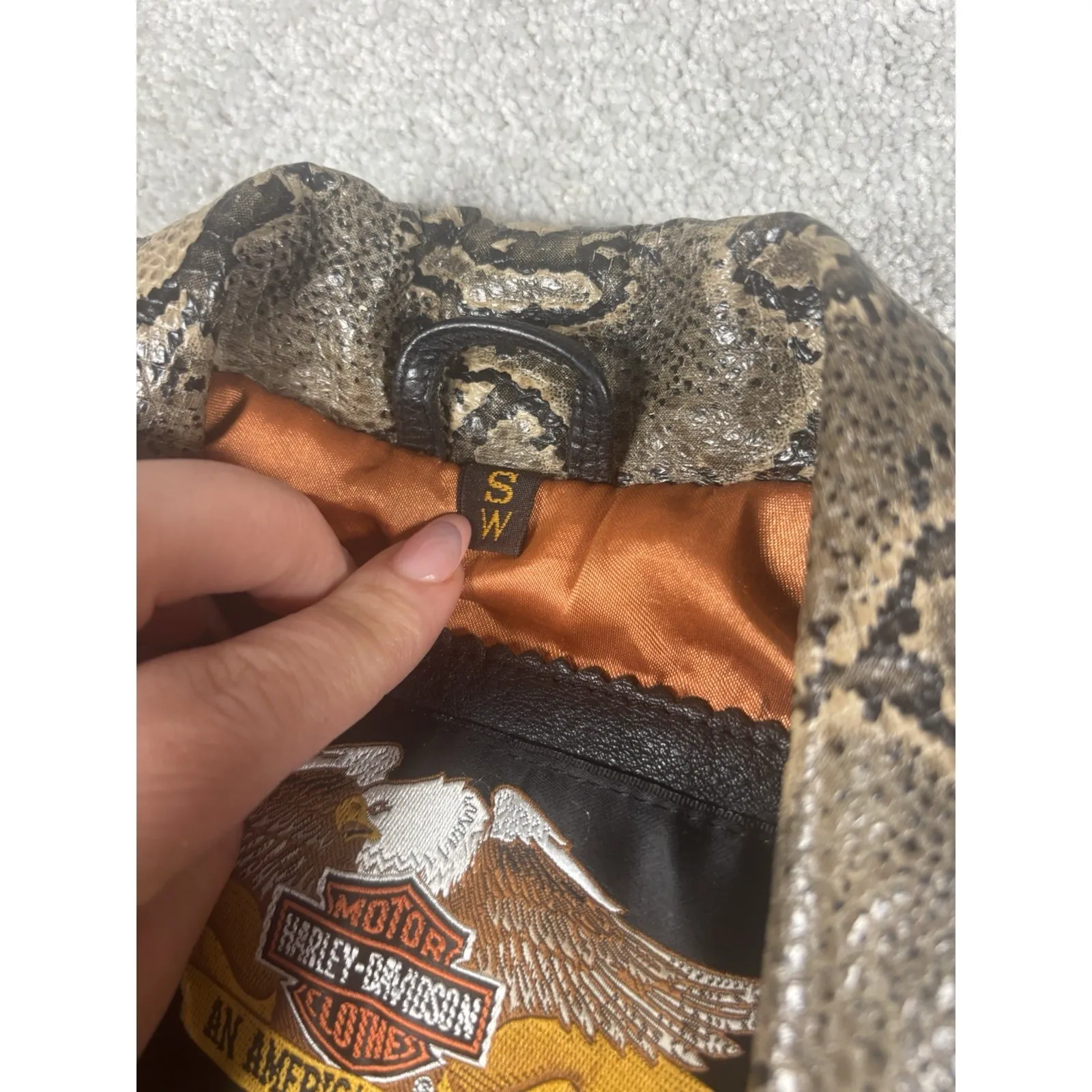 Harley Davidson Limited Edition Leather Moto Jacket Black & Python Snakeskin SW - Image 6