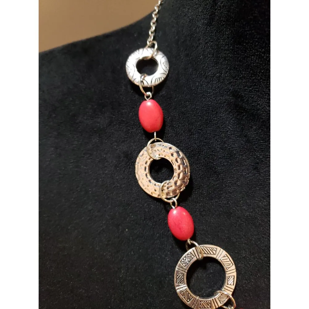 Womens Fashion Red Howlite Beads Crafted Encrusted Circle Discs Necklace Jewelry - Image 5