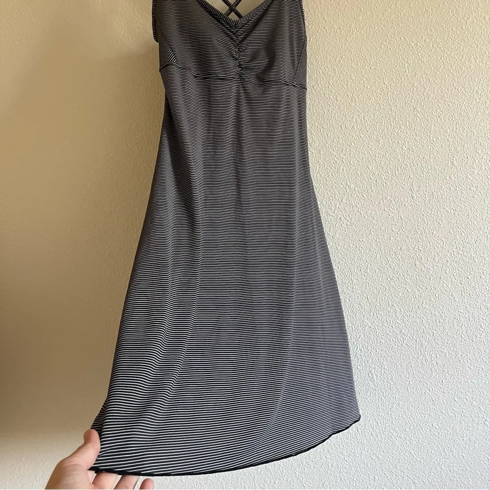 prAna Rebecca Strappy-Back Shelf Bra Athletic Dress in Black white Pinstripe - Image 6