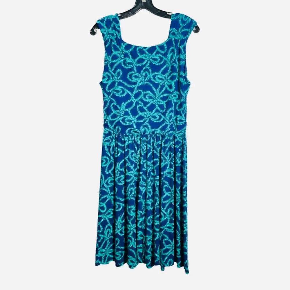 Lands’ End Sleeveless Dress M/P (10-12) – Navy Blue Green Nautical Rope Print - Image 4