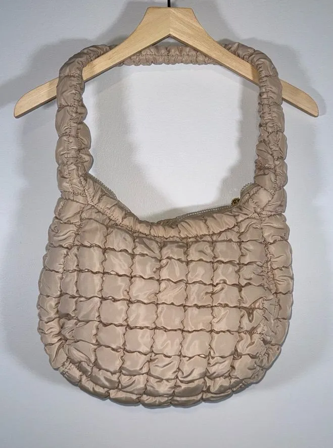 Urban Expressions Quilted Puffer Hobo Bag Vegan Leather Beige - Image 1