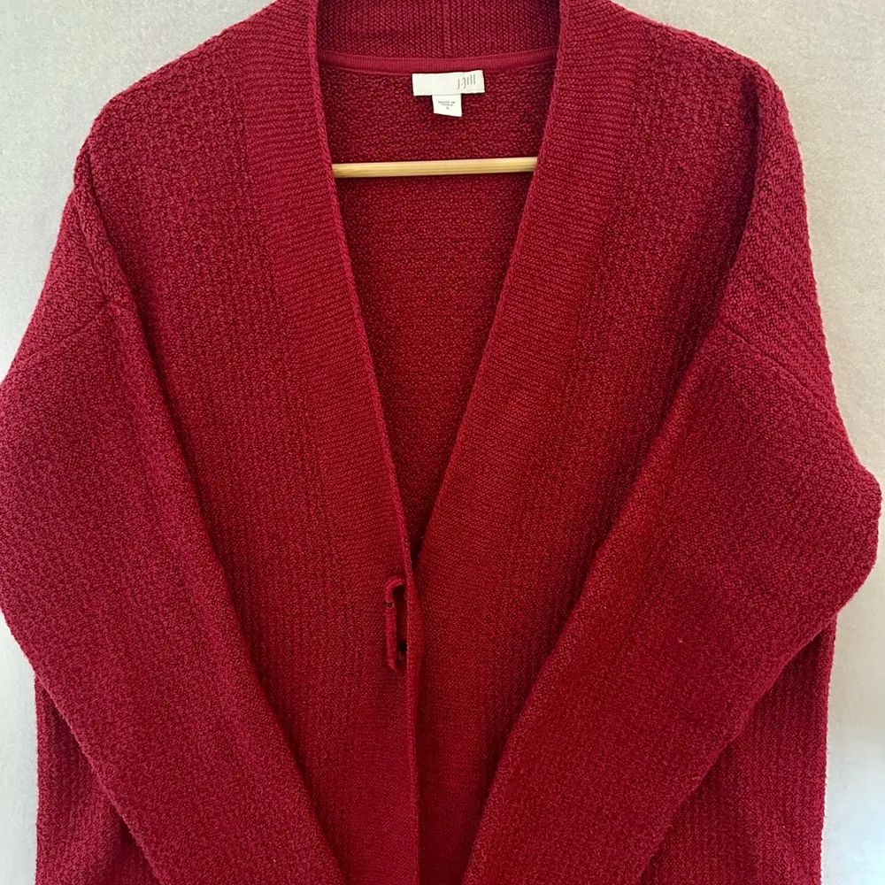 J. Jill Women’s Cardigan Sweater Open Pinned Long Red Size S Relaxed - Image 2