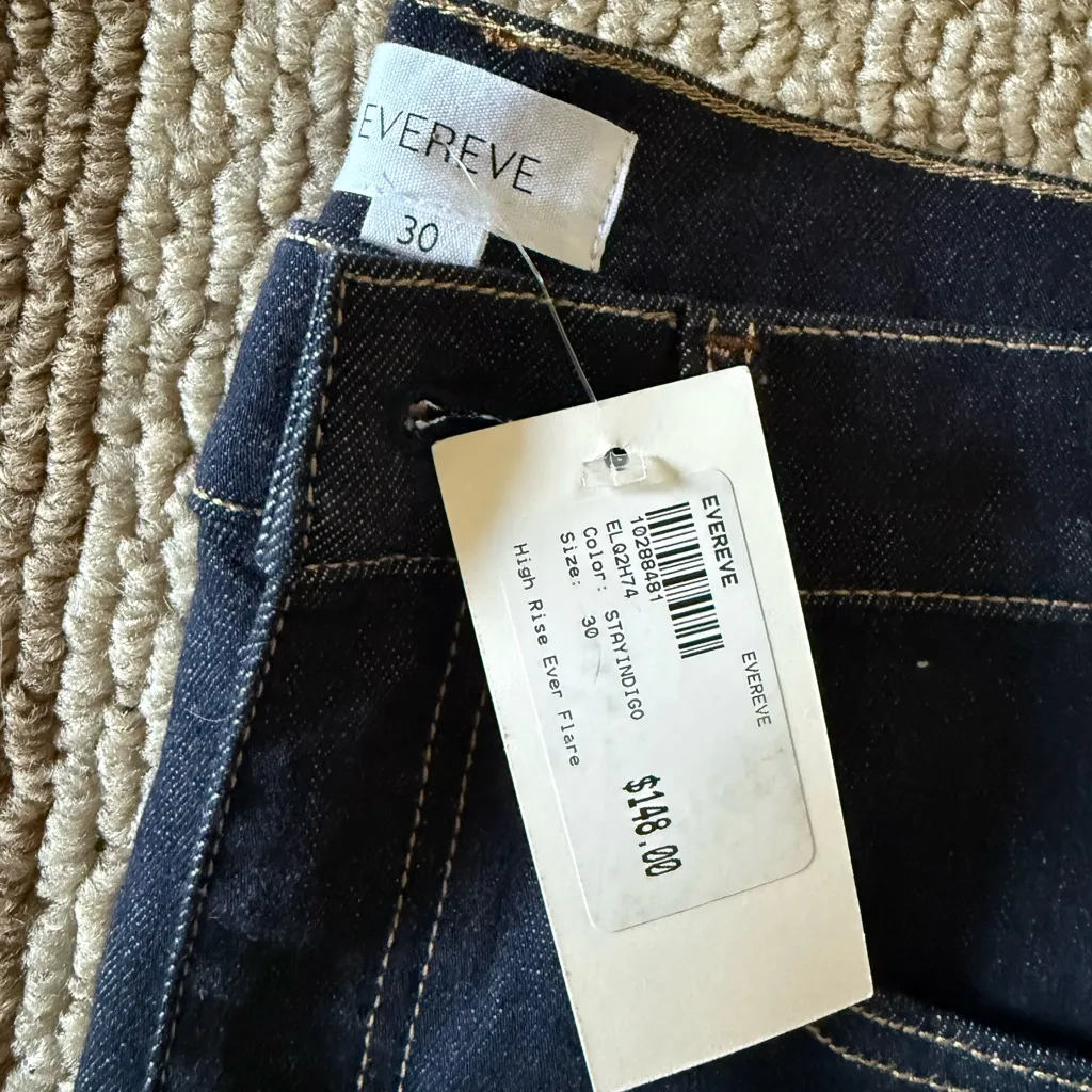 NWT Evereve High Rise Ever Flare Stay Indigo Dark Wash - Image 6