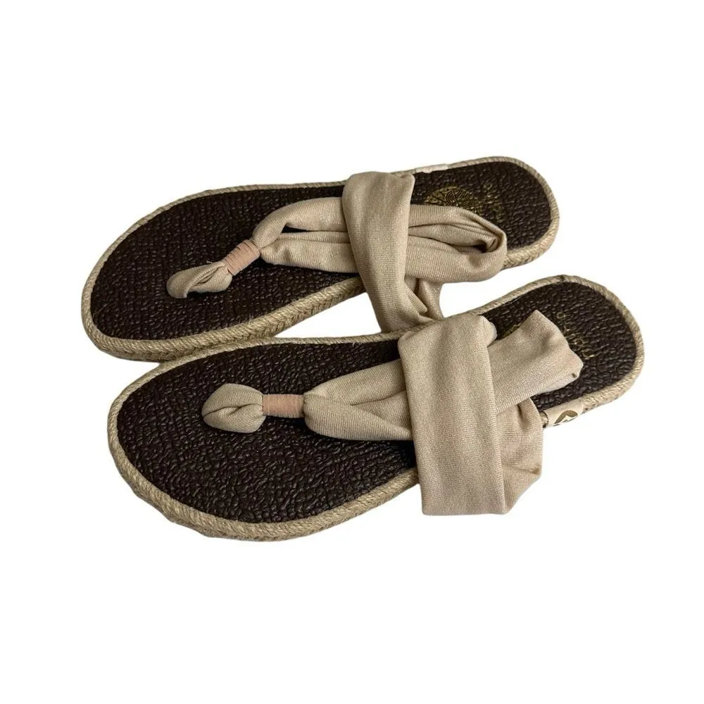 Nalho Yoga Espadrille Sandals Womens Ivory Stretchy Fabric Memory Foam Thong 8‎ - Image 3