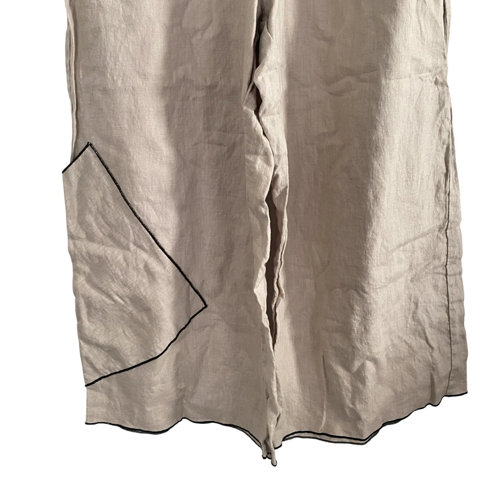 Cynthia Ashby Wide Leg 100% Linen Sz Small Pull On Lagenlook Pants Wide Pockets Gray - Image 3