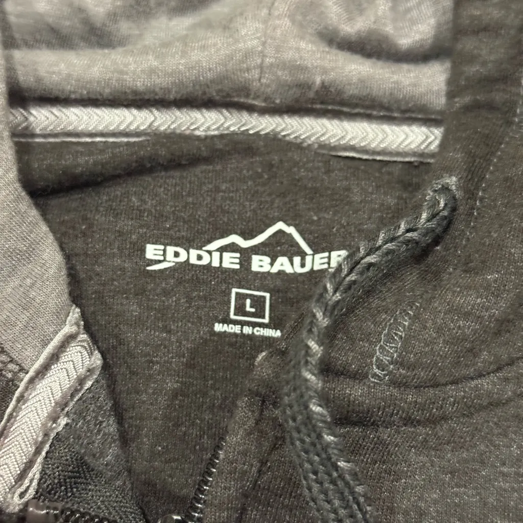 Eddie Bauer Sweater Women Large Grey Full Zip Hooded Jacket Fleece Vtg - Image 4