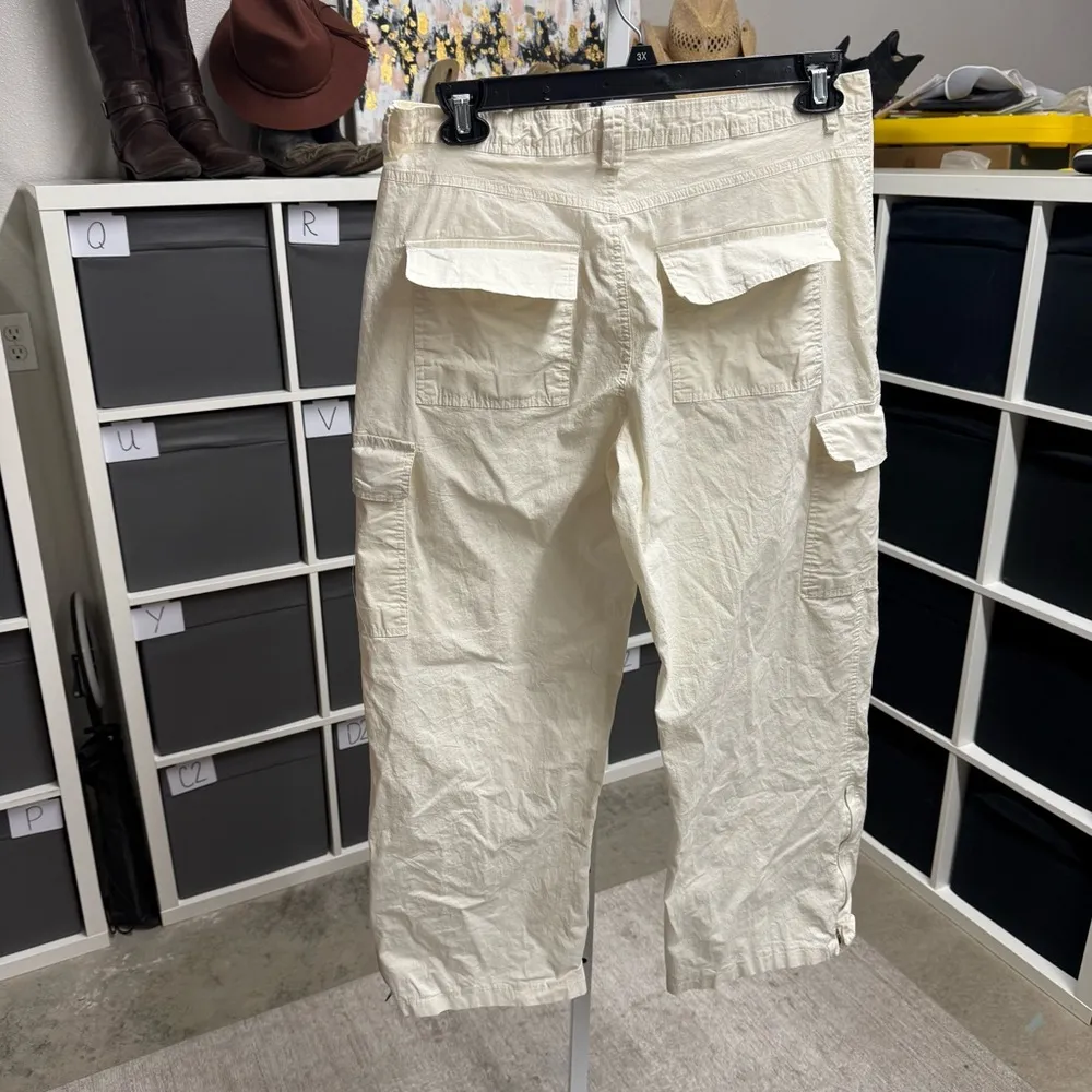 Rachel Paige Cream White Wide Leg Utility Cotton Cargo Pants Size XL - Image 4