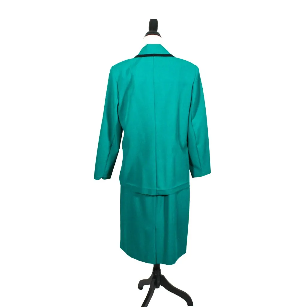 Vintage 1990s Teal & Black Power Skirt Suit Size 14 Nikki Brand Green - Image 4