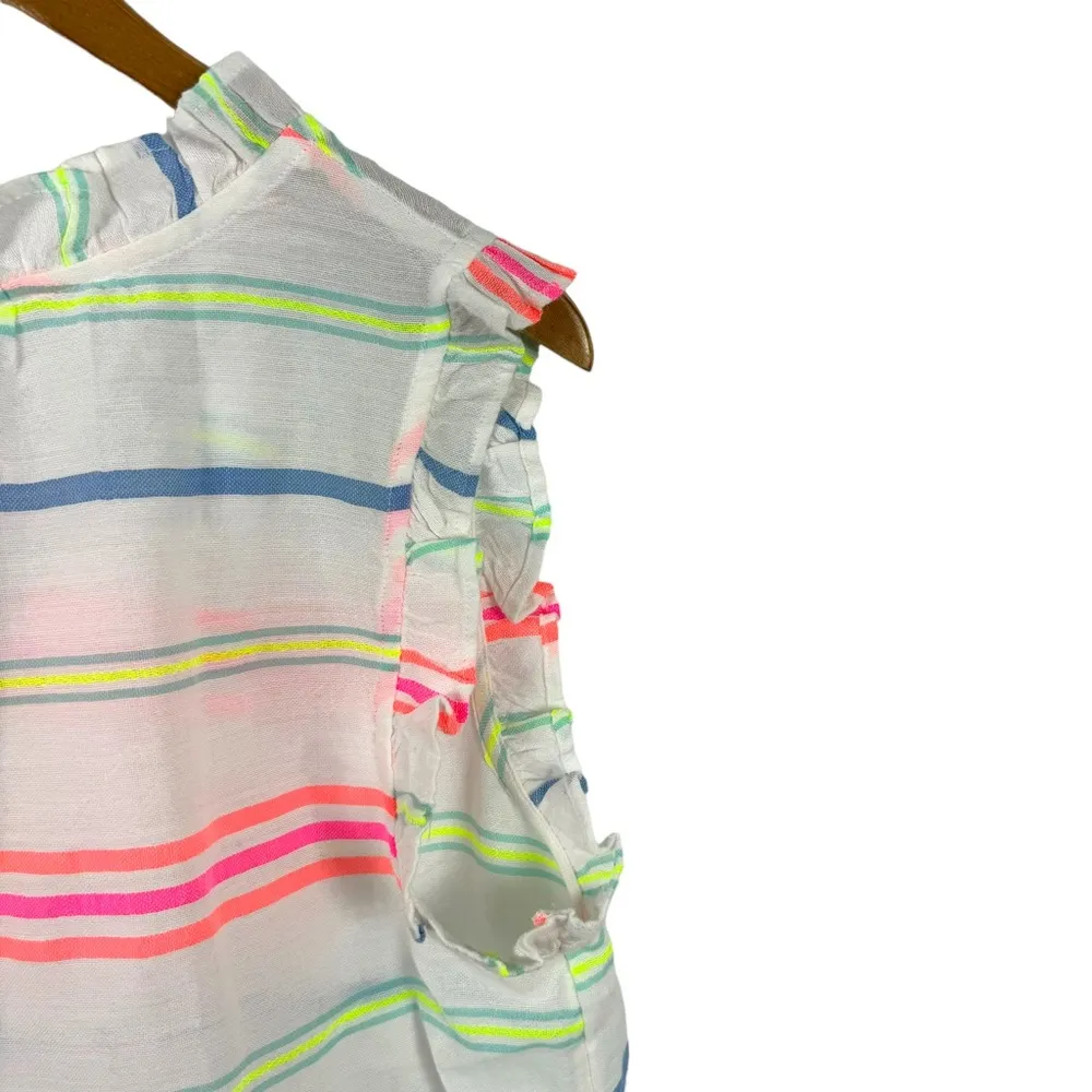 New Vineyard Vines Guava Multi Stripe Ruffle Popover Blouse Shirt White Large - Image 9