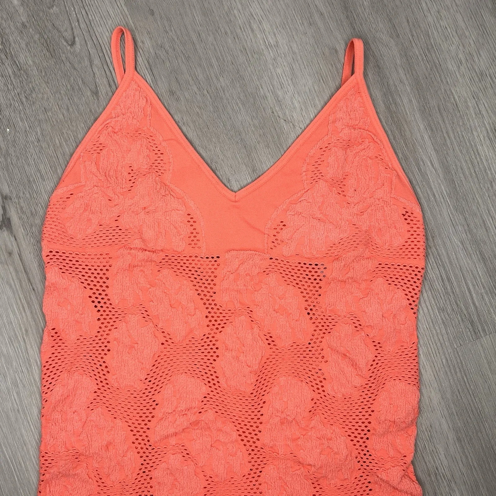 NWT Spaghetti Strap Coral Pink Sheer Body Suit Size M/L Size L - Image 2