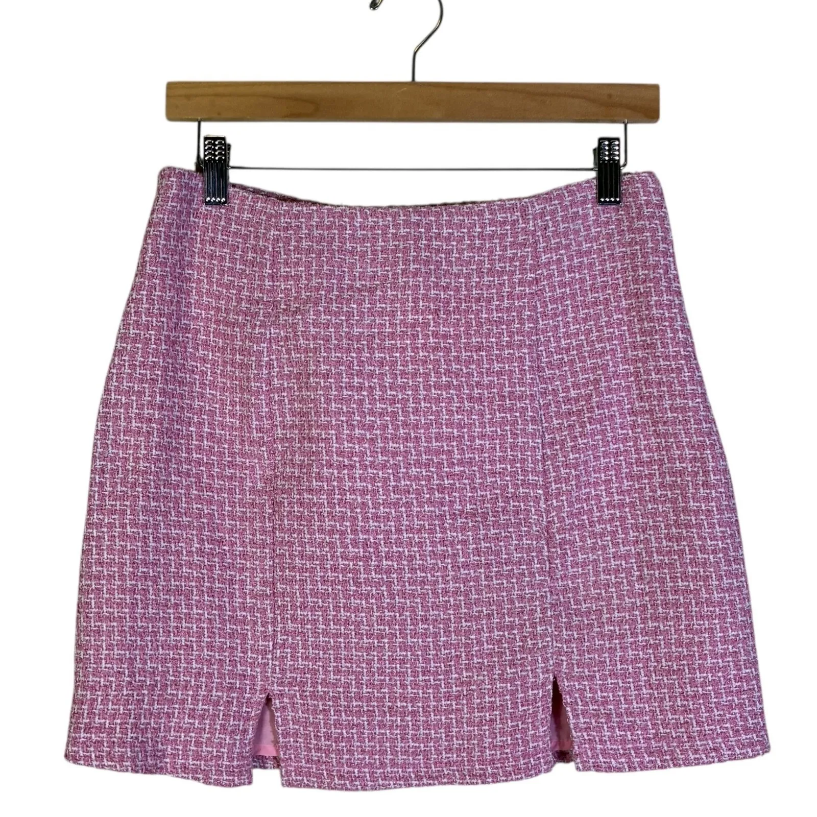 NWT Francescas Womens Preppy Tweed Mini Skirt Size M Pink Old Money Coquette Size M - Image 3