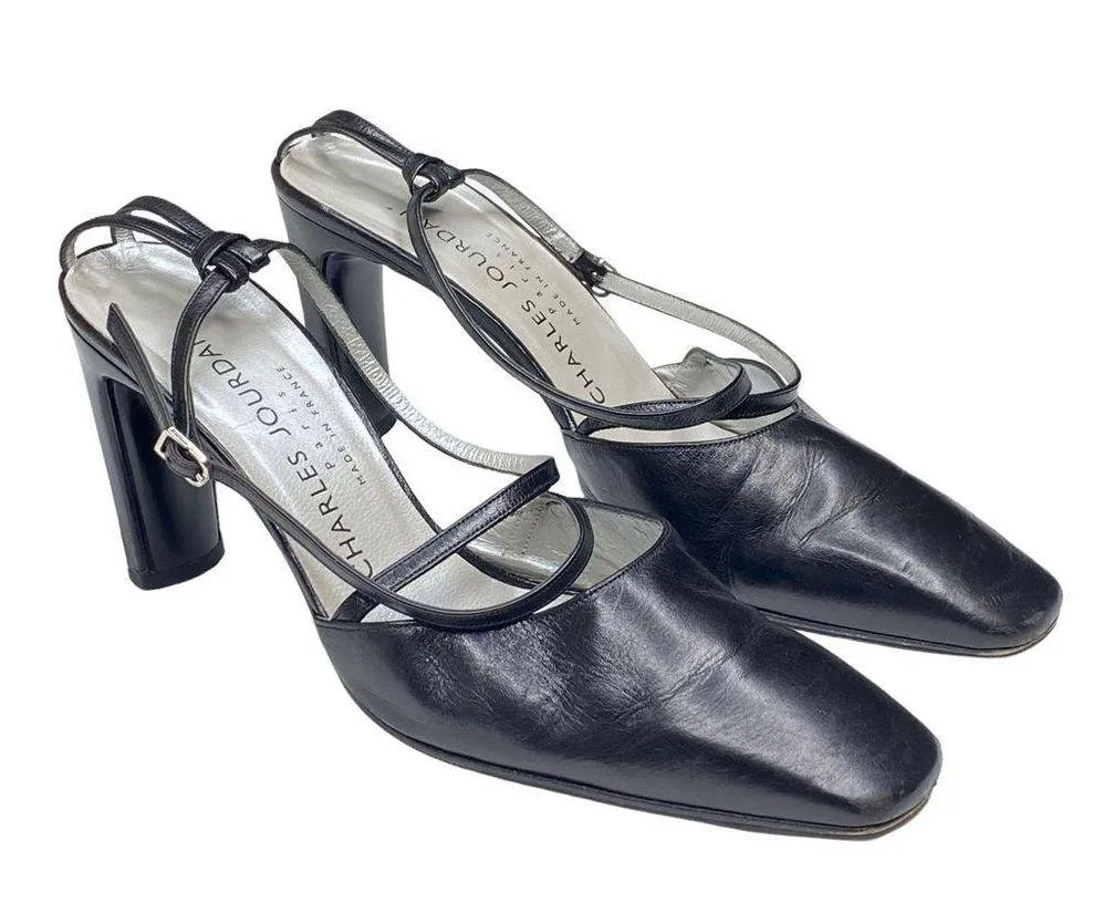 Luxe:  ༄ Retro Ankle Strap Heeled Sandal༄ Black Leather ༄ 8.5M - Image 9