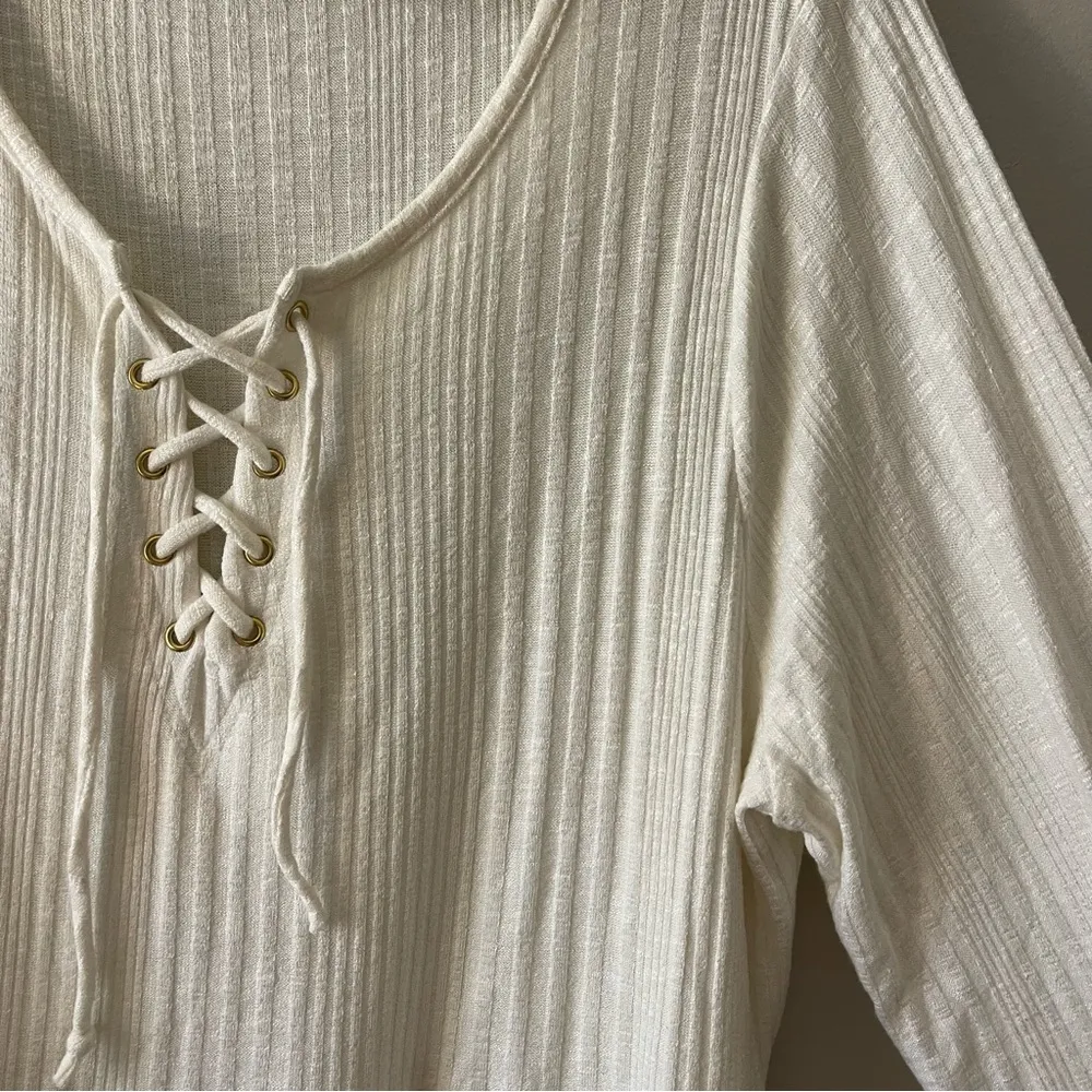 Curve Revolution Long Sleeve Baby Doll Dress White Cottage Core Peasant Tie 3X - Image 4