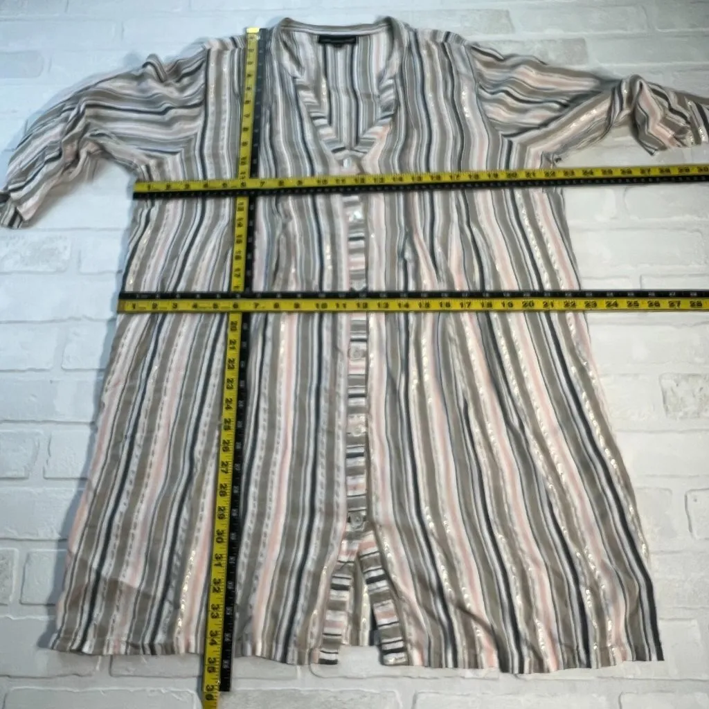 Club Z Collection Shirt‎ Dress Cover Up Womens XL Metallic Stripes Beach Travel White - Image 2