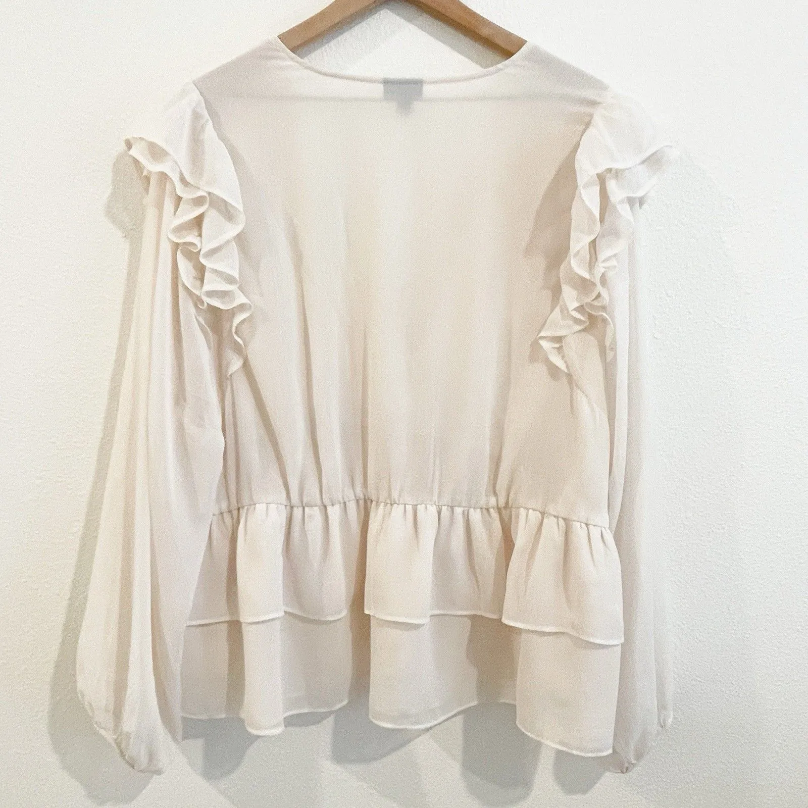 Torrid Chiffon Ruffled V Neck Wrap Surplice Crop Top Ivory XXXL Holiday Fairy - Image 6