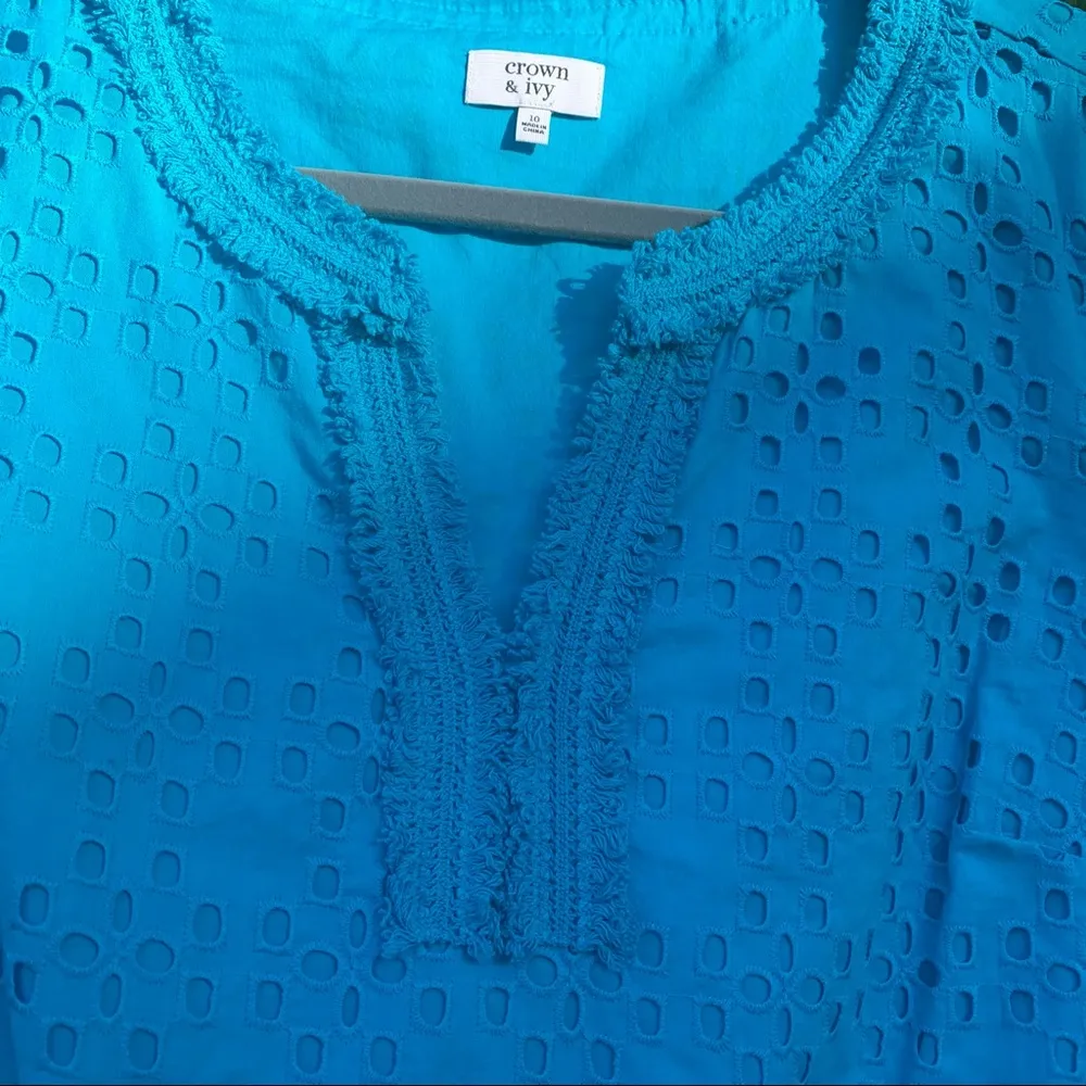 Crown & Ivy  Turquoise Eyelet Shift Dress NWT L10 - Image 9