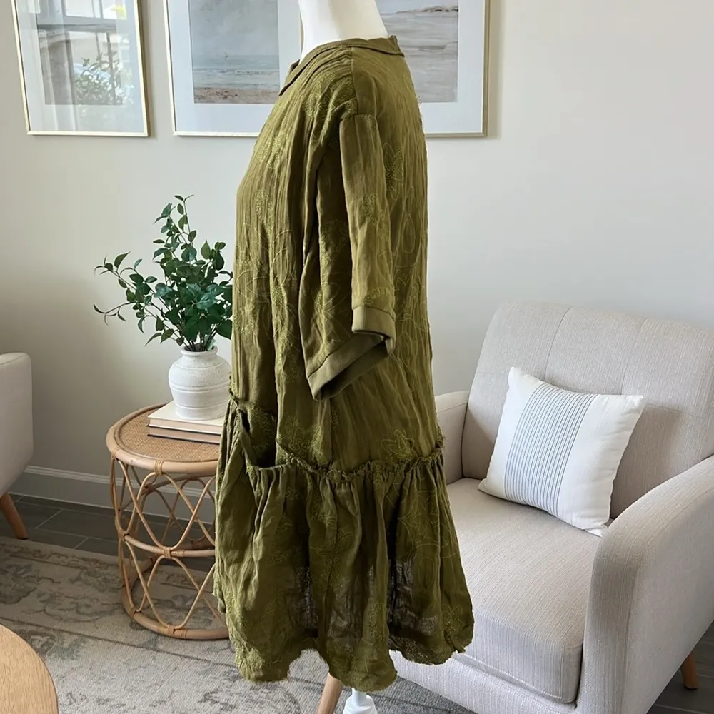 NWOT Free People Picking Petals Embroidered Mini Tunic Dress in Cardamom Seed XS - Image 9