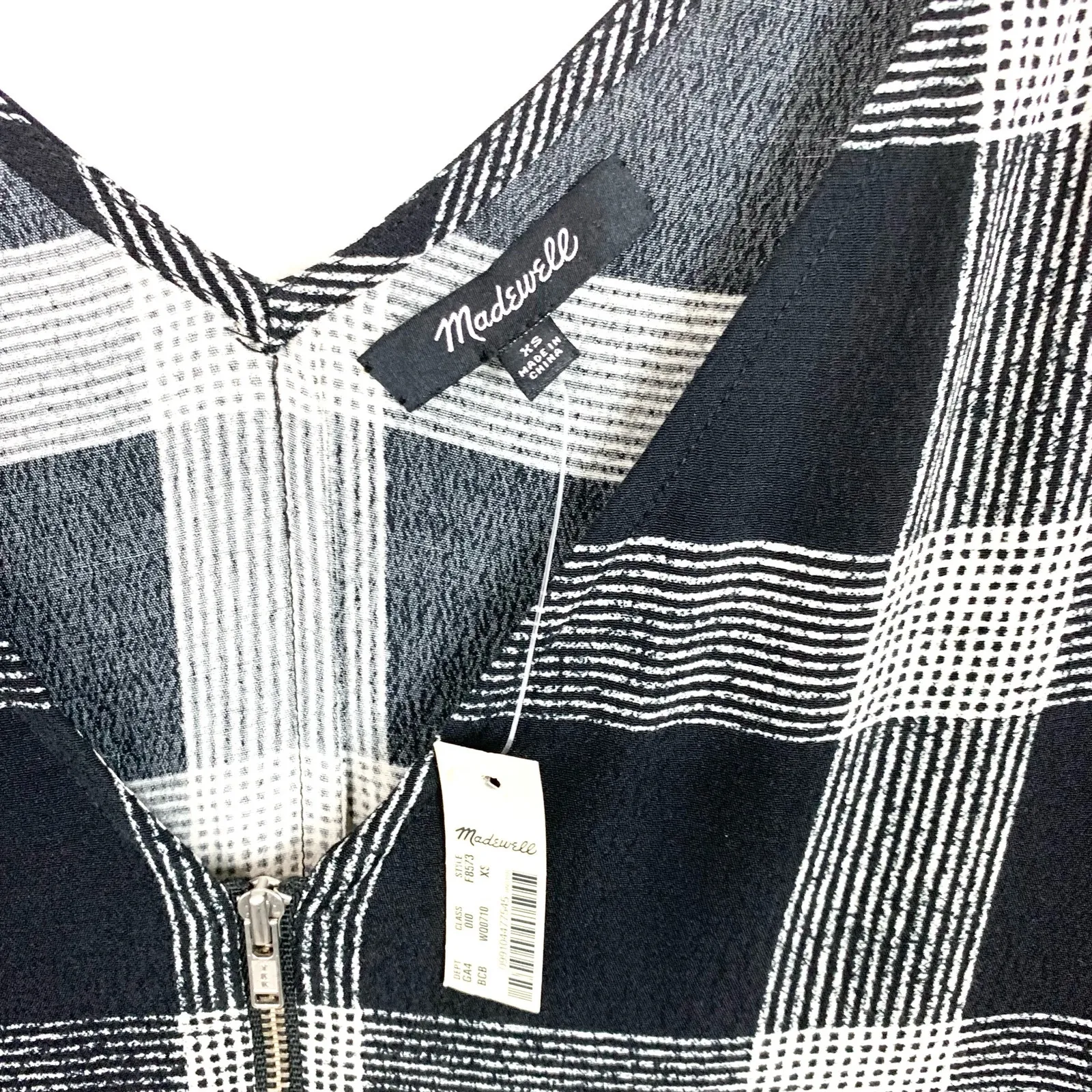 Madewell Womens Buffalo Check Dress Short Sleeve 1/4 Zip Black White Size XS - Image 7