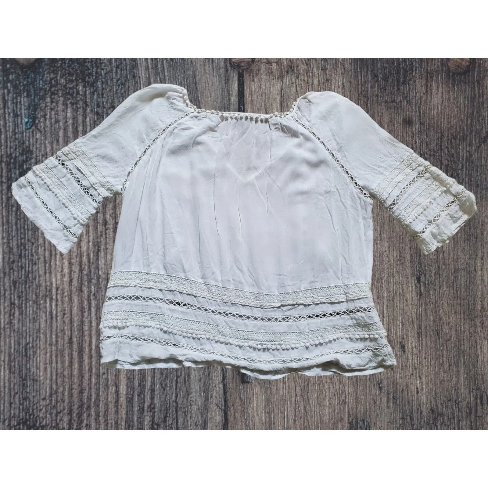 BB Dakota Blouse Women Large Steve Madden Peasant Boho Festival Top White Lace - Image 2