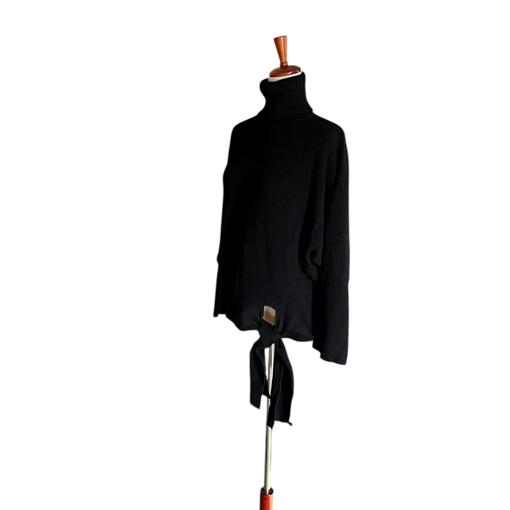 Zara Knit Black Ribbed Side Tie Turtleneck Sweater - Image 4
