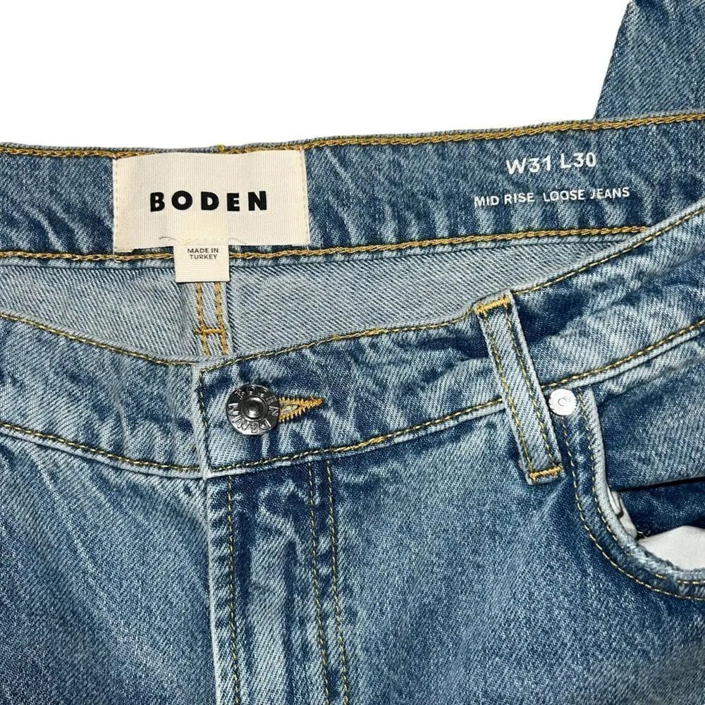 Boden Midrise Loose Fit Distressed Light Wash Jeans Size 31 Blue - Image 11