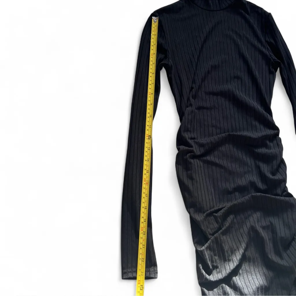 SHEIN Black Ribbed Mock Neck Long Sleeve Bodycon Mini Dress – Size XS - Image 5