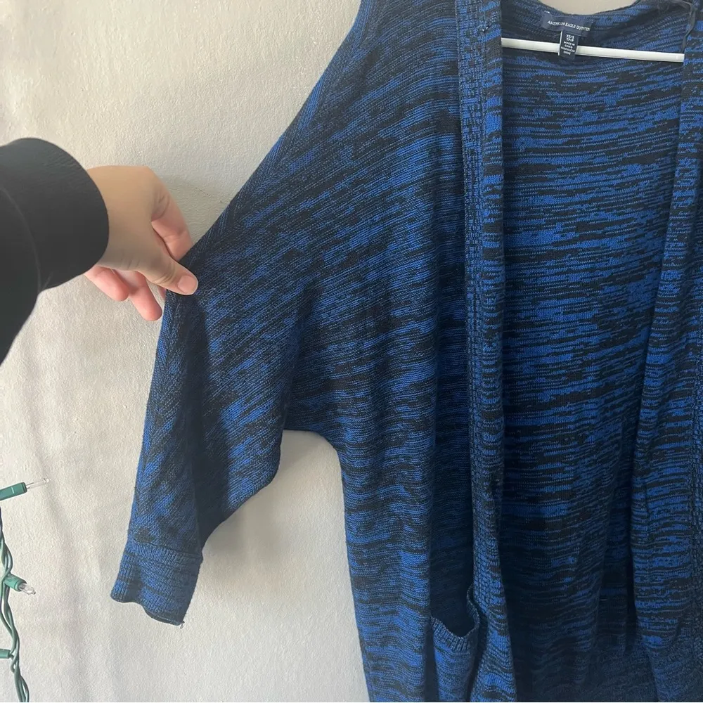 American Eagle Blue and Black Hooded Cardigan Size XS/S - Image 3