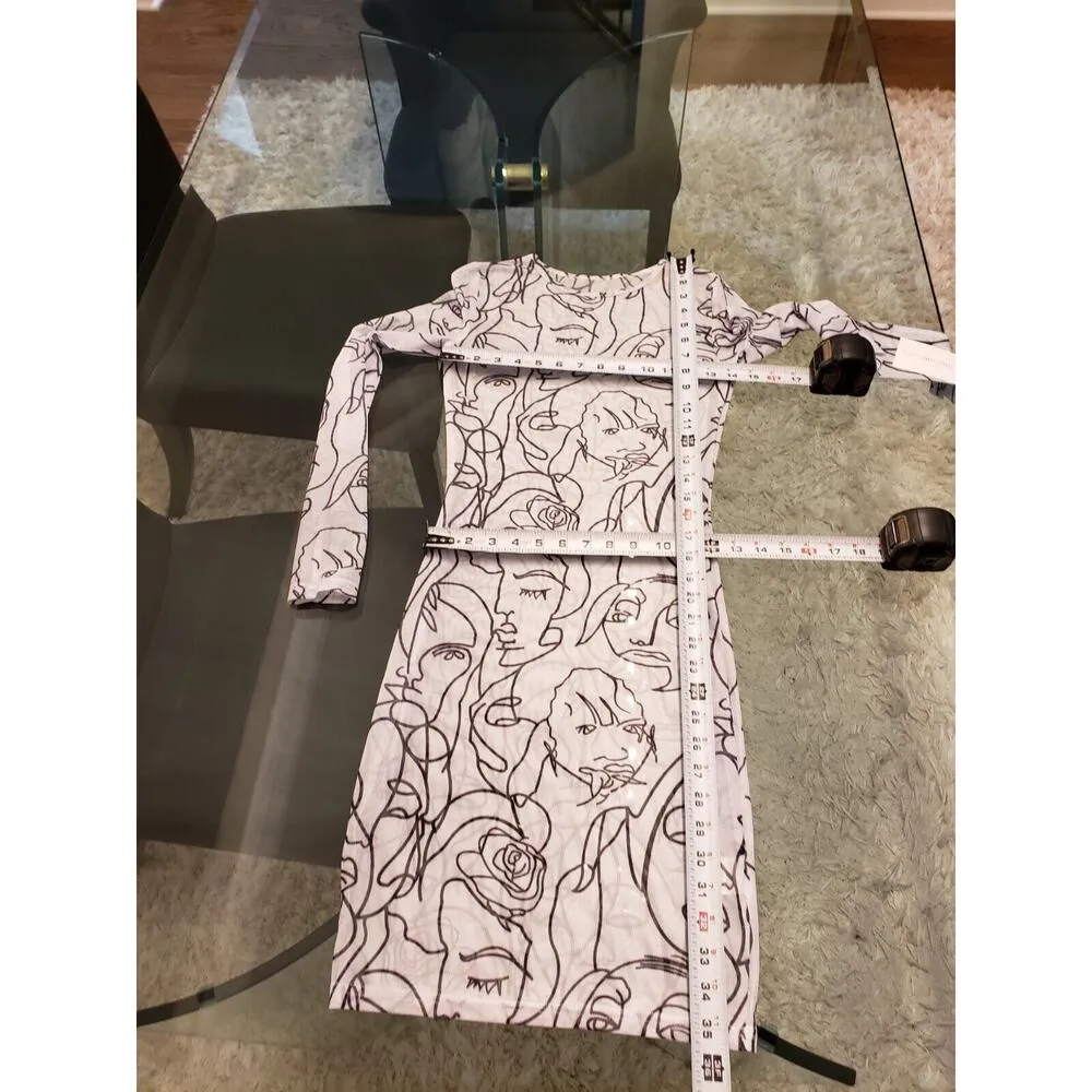 Le Runway Culture Women's White Face Print Crew Neck Long Sleeve Sheath Dress S - Image 12