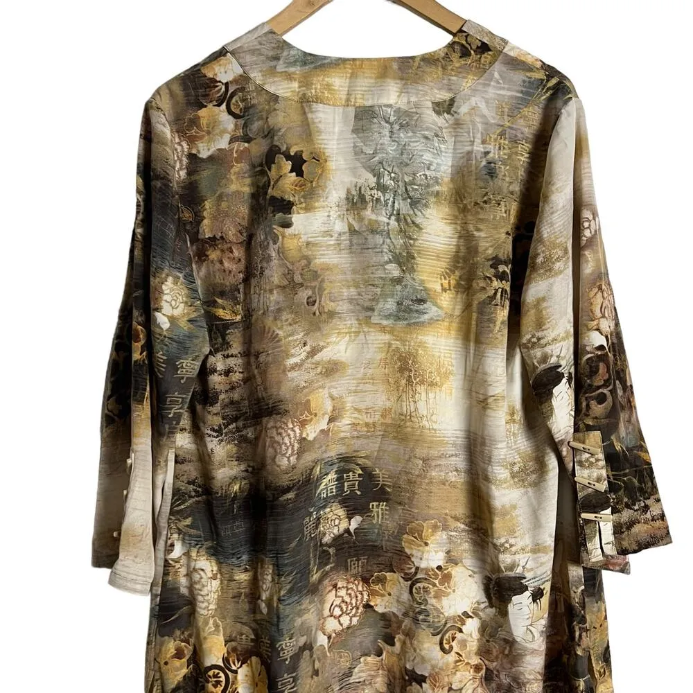 Chico’s Travelers Asian Printed Brown 3/4 Sleeve Duster Jacket Size 12 - Image 10