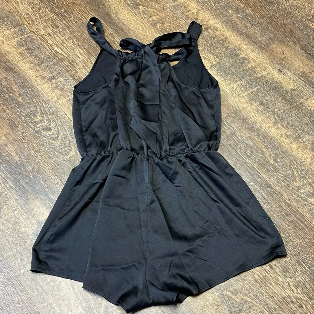 Victoria’s Secret Black Satin Romper Adjustable Back Tie Womens Small Teddy Pj - Image 8