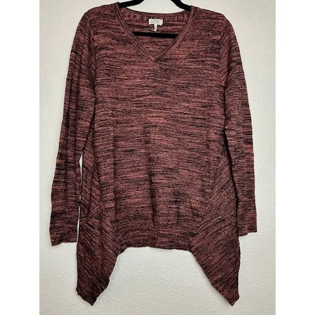 LOGO Lori Goldstein Tunic Sweater L Heathered Red Black Pockets Cozy Warm Cabin Size L - Image 12