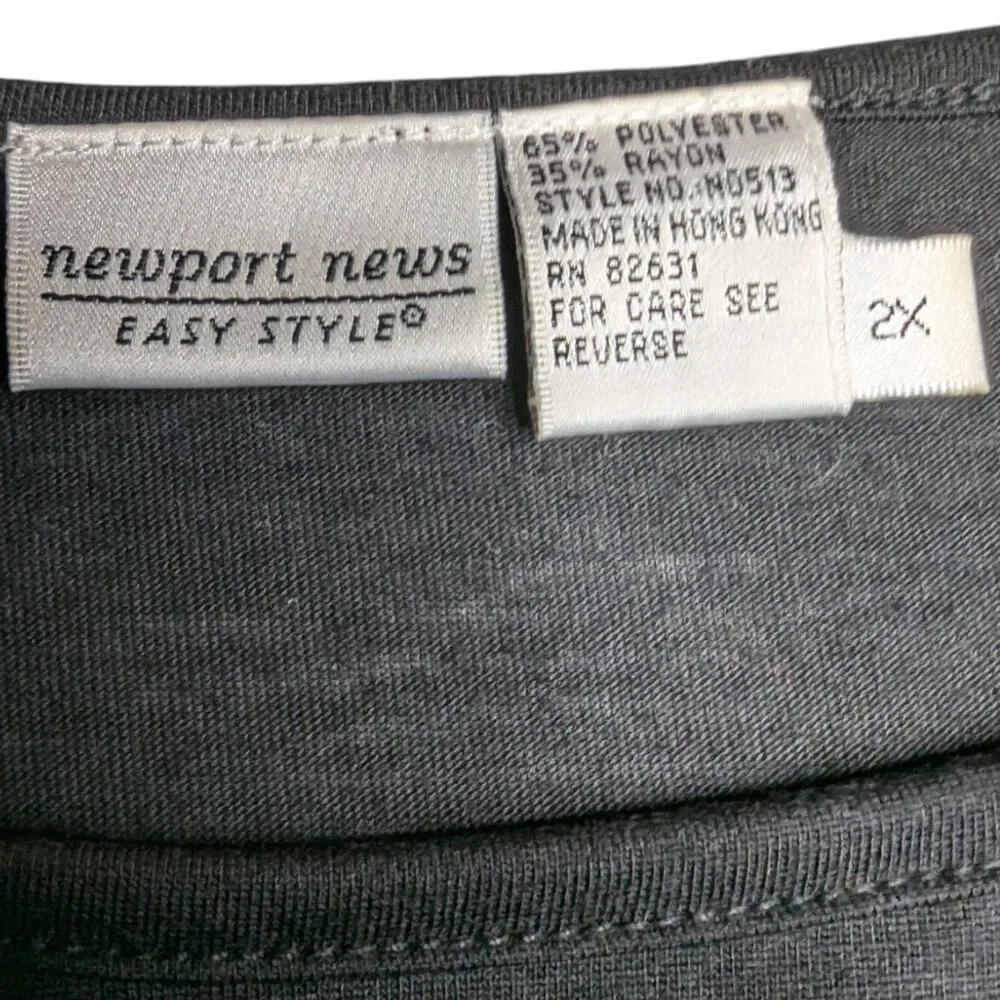 Vtg 1990s Newport News Black Sheer Gathered Sleeve Round Neck Pullover Top 2X - Image 4