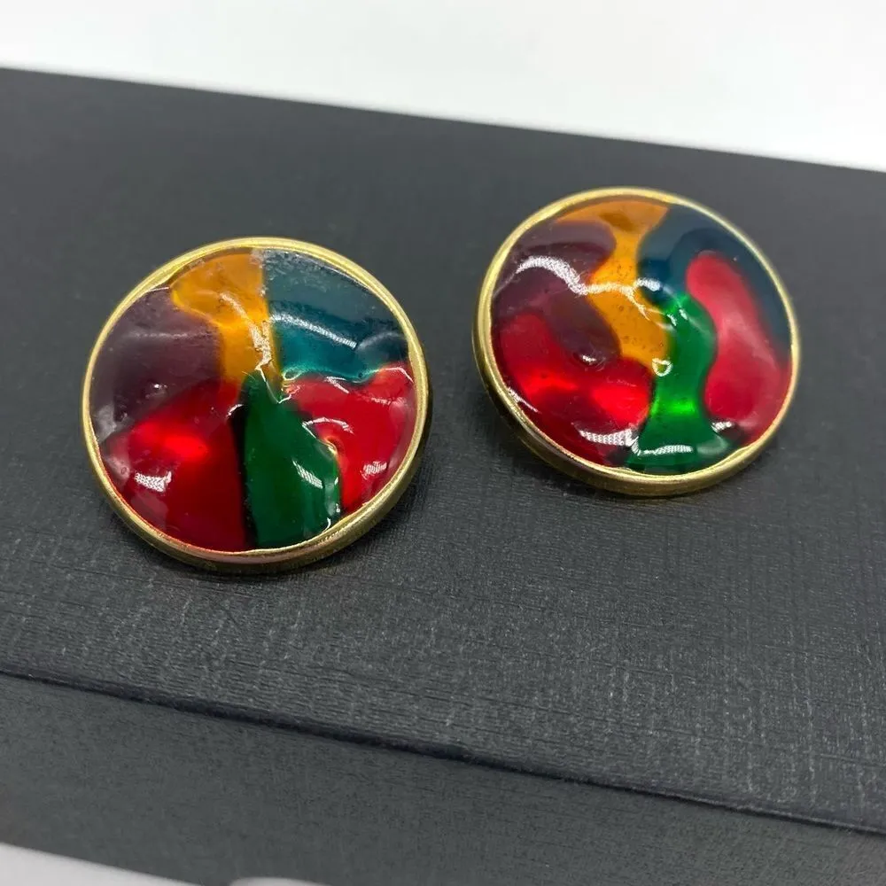 Vintage 1980’s Enamel Swirl Haute Couture Earrings Gold - Image 4