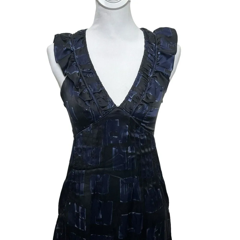 Ted Baker London Silk  Satin Printed Blue Black Fit Flare Womens Size 1 US 4 - Image 2